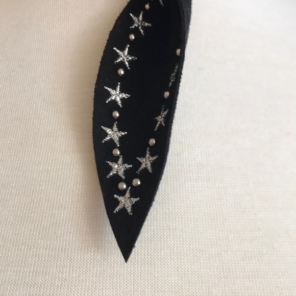 NWT Saint Laurent YSL Black Suede Scarf Choker Metallic Stars & Silver Studs - Picture 8 of 16